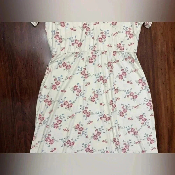 WAYF Alexa Short Sleeve Front Slit Midi Dress Ivory Whisper Pink Floral 1X NWT - Picture 9 of 14